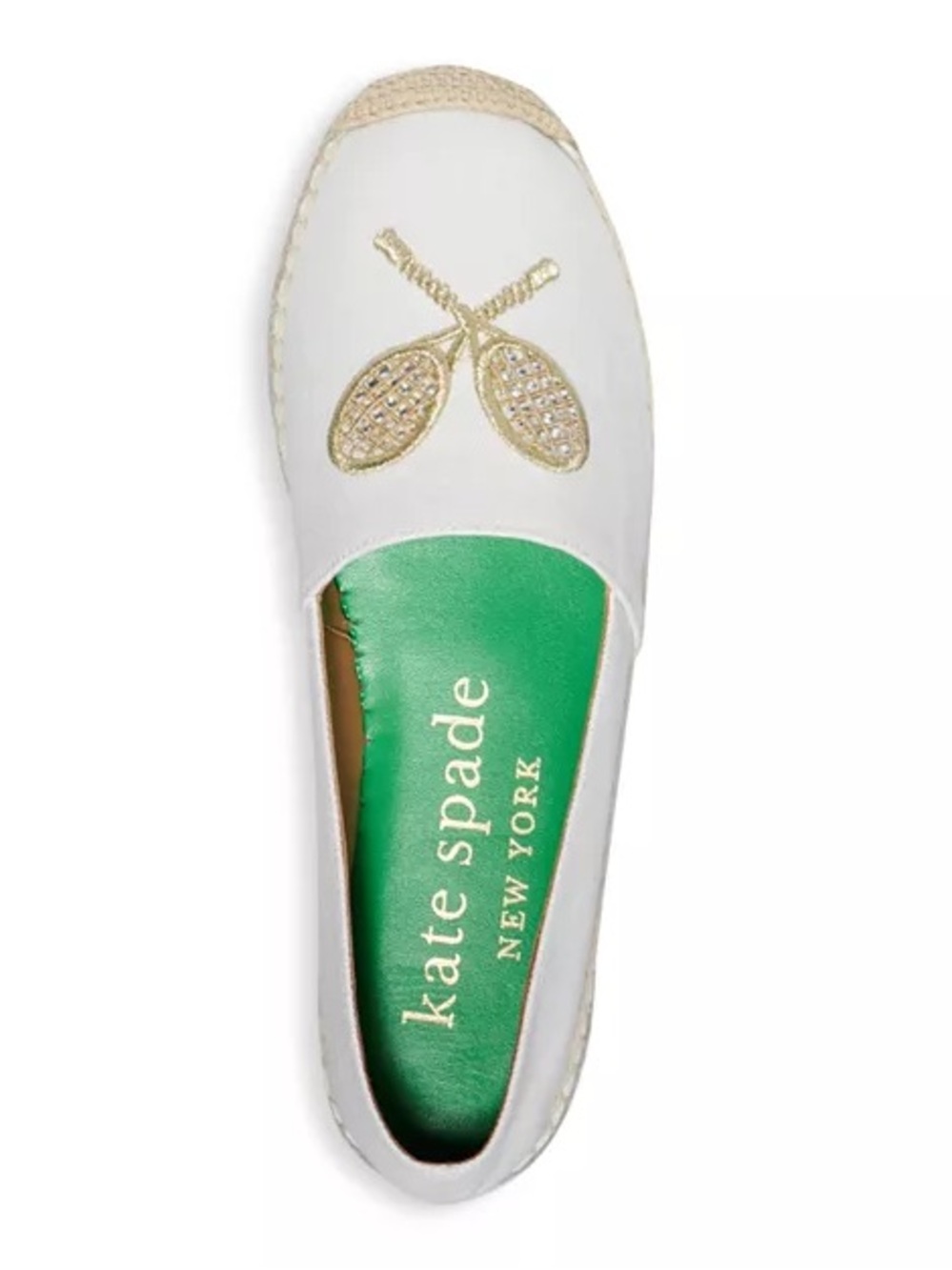 Kate Spade Doubles Espadrille Flats Tennis Racket Embroidery White Canvas sz 9.5